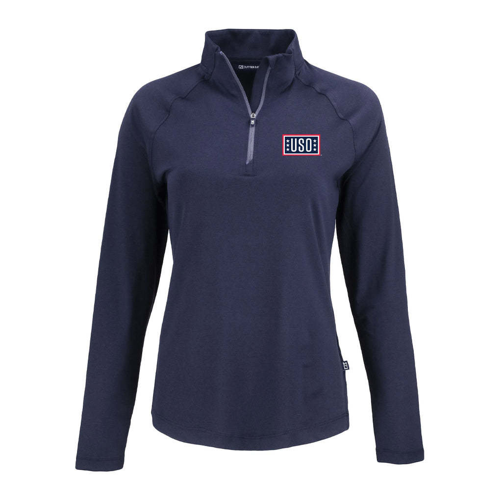 USO Cutter & Buck Coastline Recycled Double Peached Womens Quarter Zip