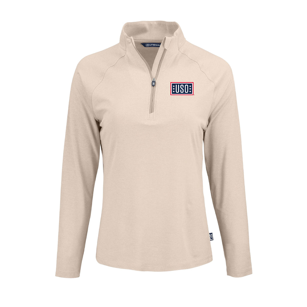 USO Cutter & Buck Coastline Recycled Double Peached Womens Quarter Zip
