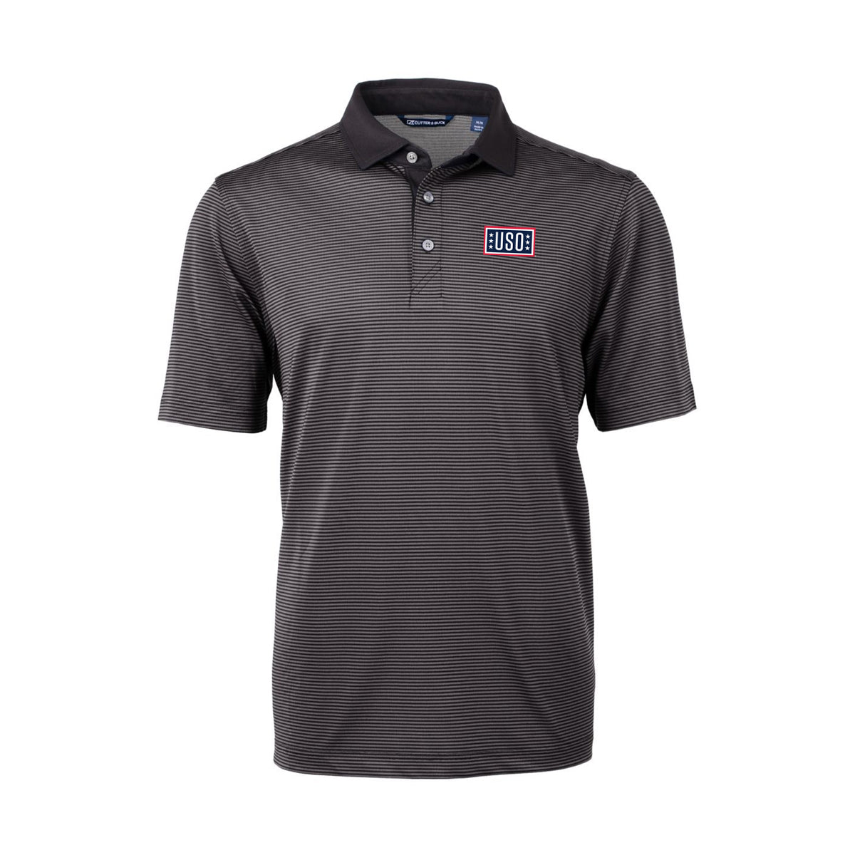 USO Cutter & Buck Virtue Recycled Micro Stripe Featherlight Pique Mens Polo