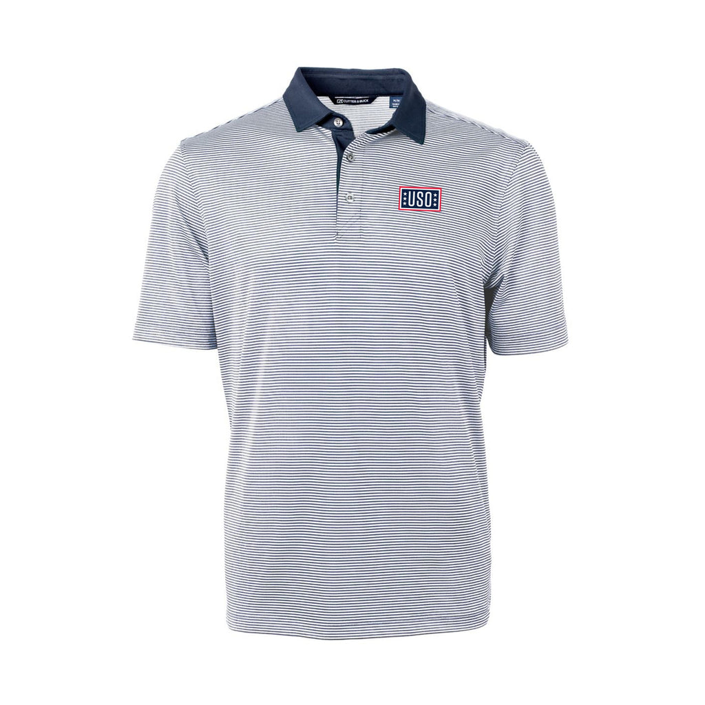 USO Cutter & Buck Virtue Recycled Micro Stripe Featherlight Pique Mens Polo