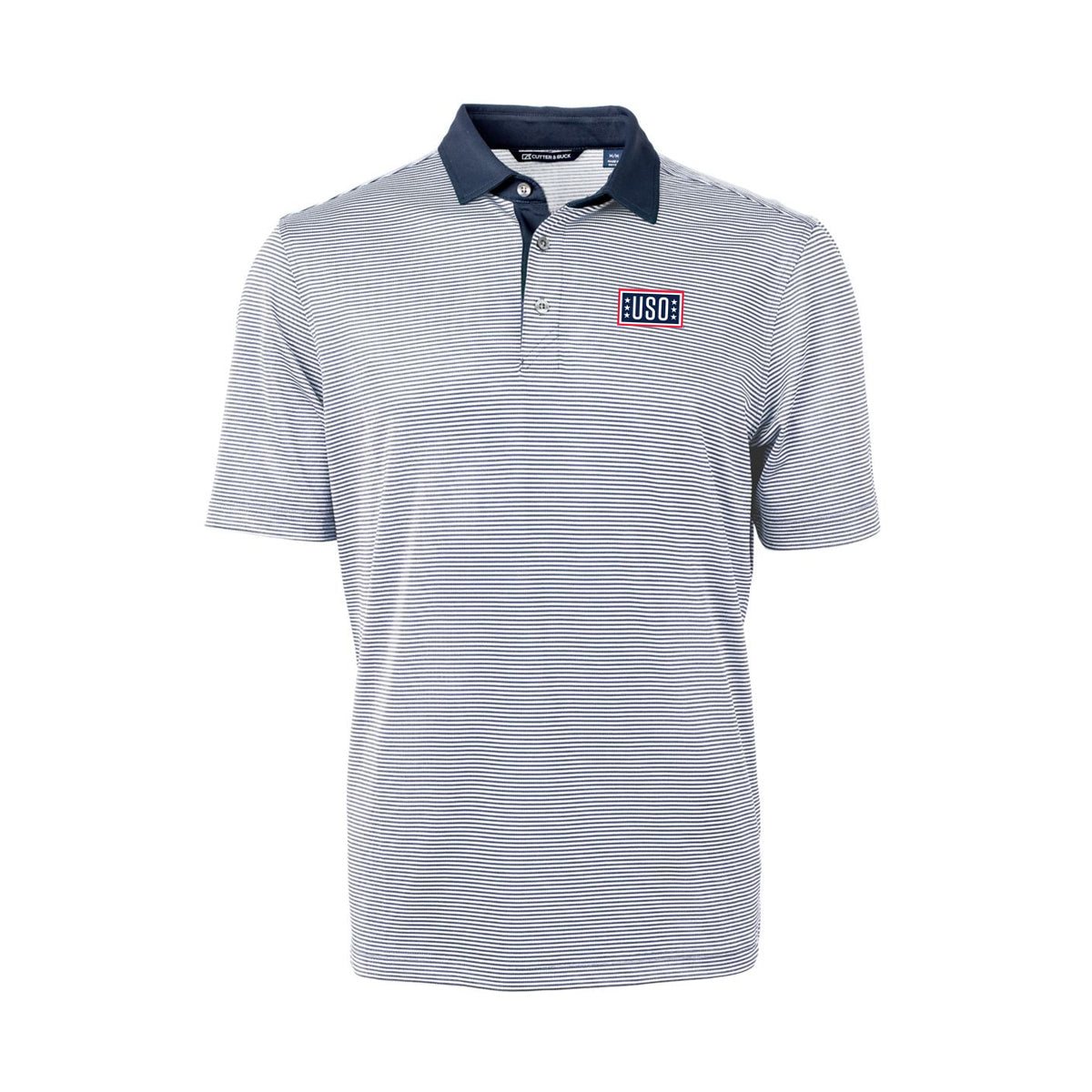 USO Cutter & Buck Virtue Recycled Micro Stripe Featherlight Pique Mens Polo