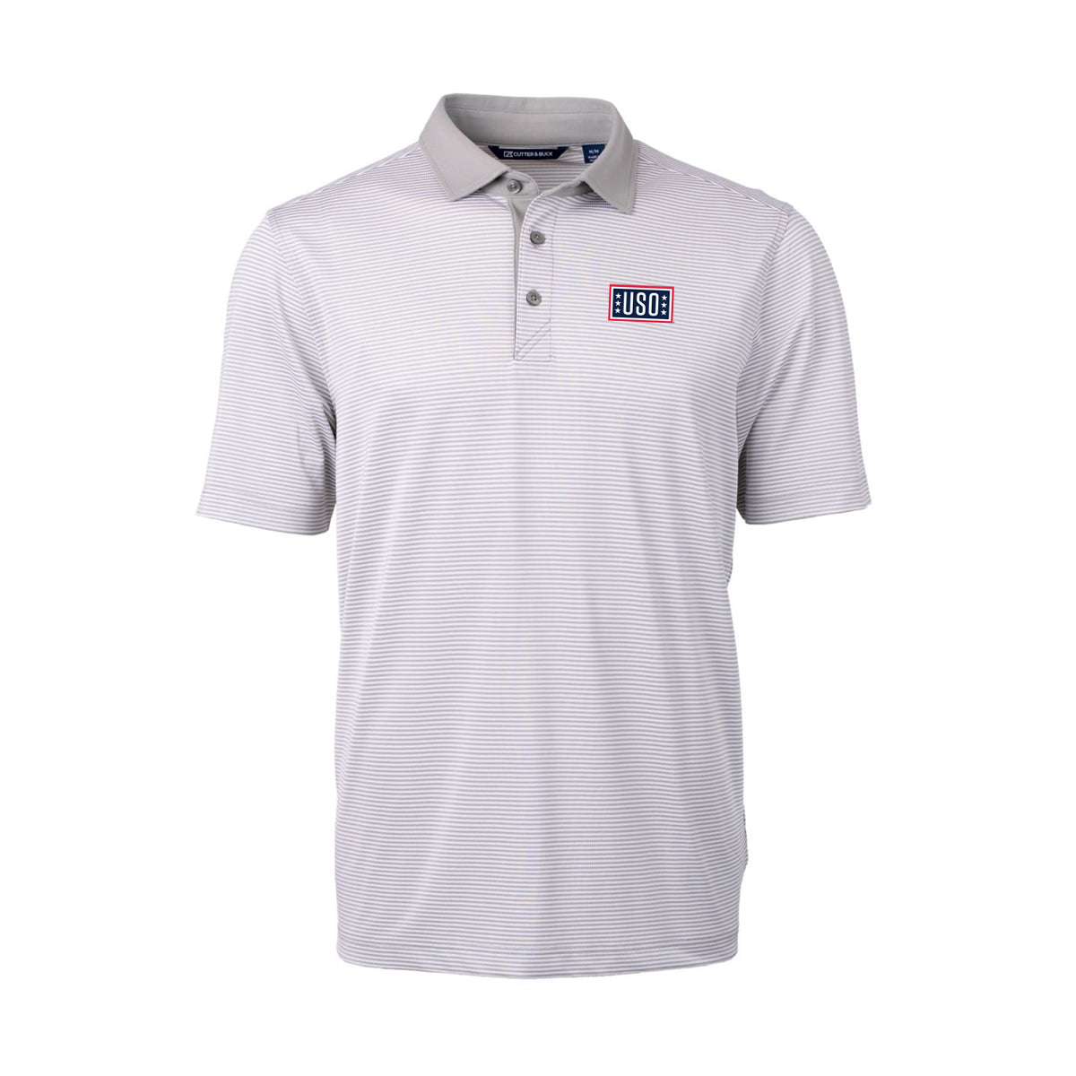 USO Cutter & Buck Virtue Recycled Micro Stripe Featherlight Pique Mens Polo