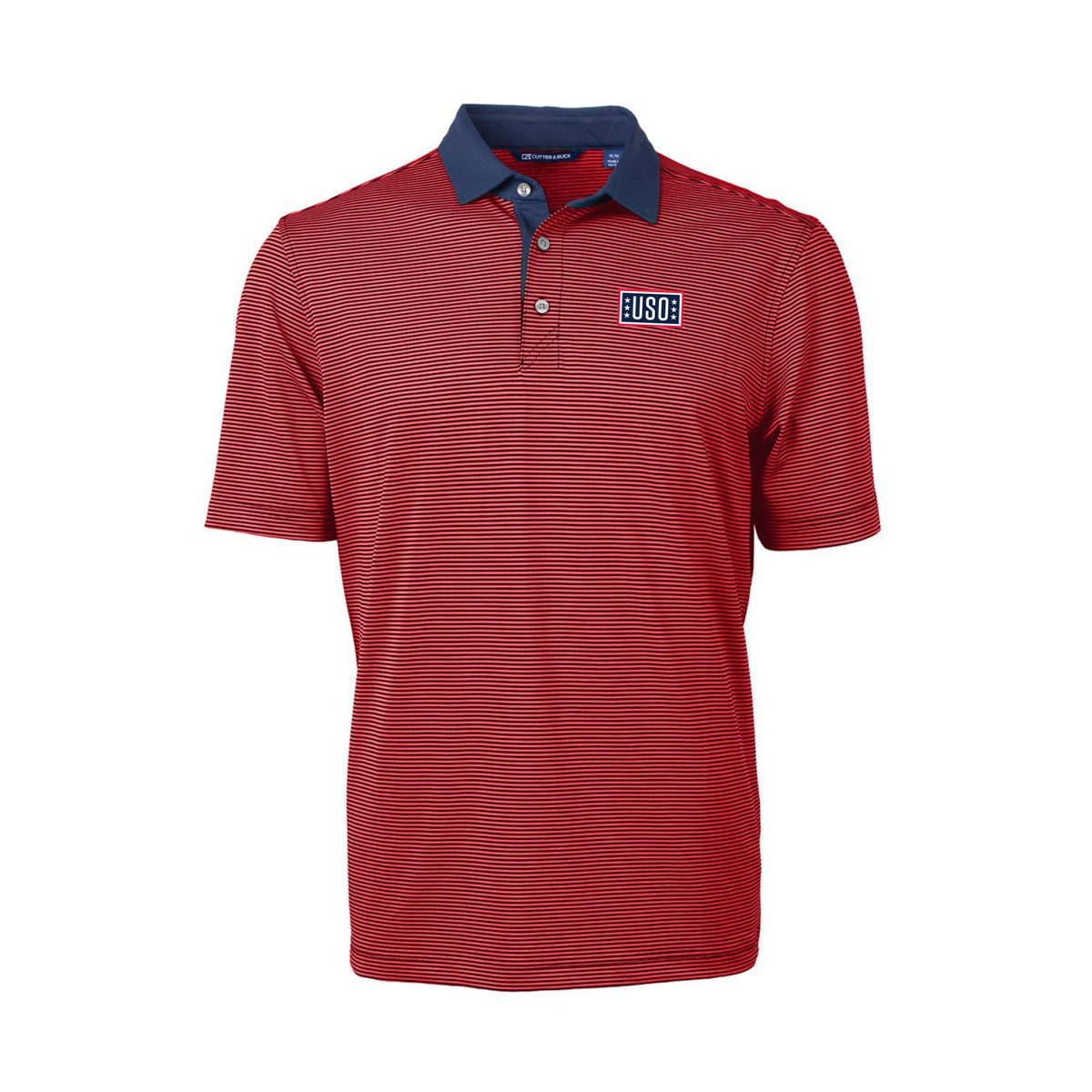 USO Cutter & Buck Virtue Recycled Micro Stripe Featherlight Pique Mens Polo