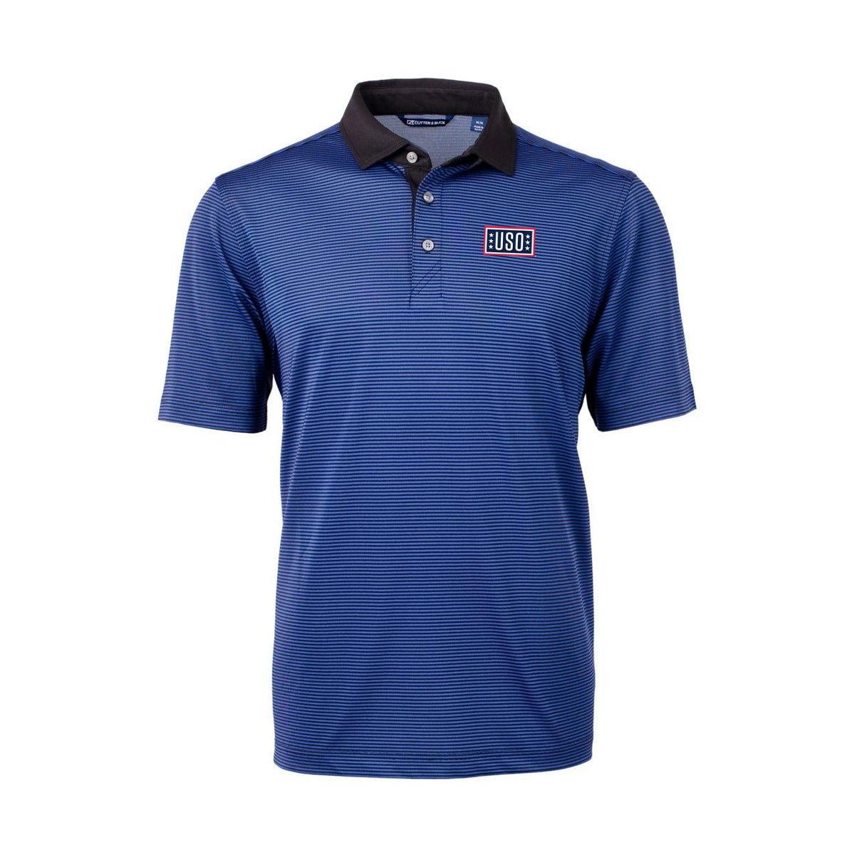 USO Cutter & Buck Virtue Recycled Micro Stripe Featherlight Pique Mens Polo